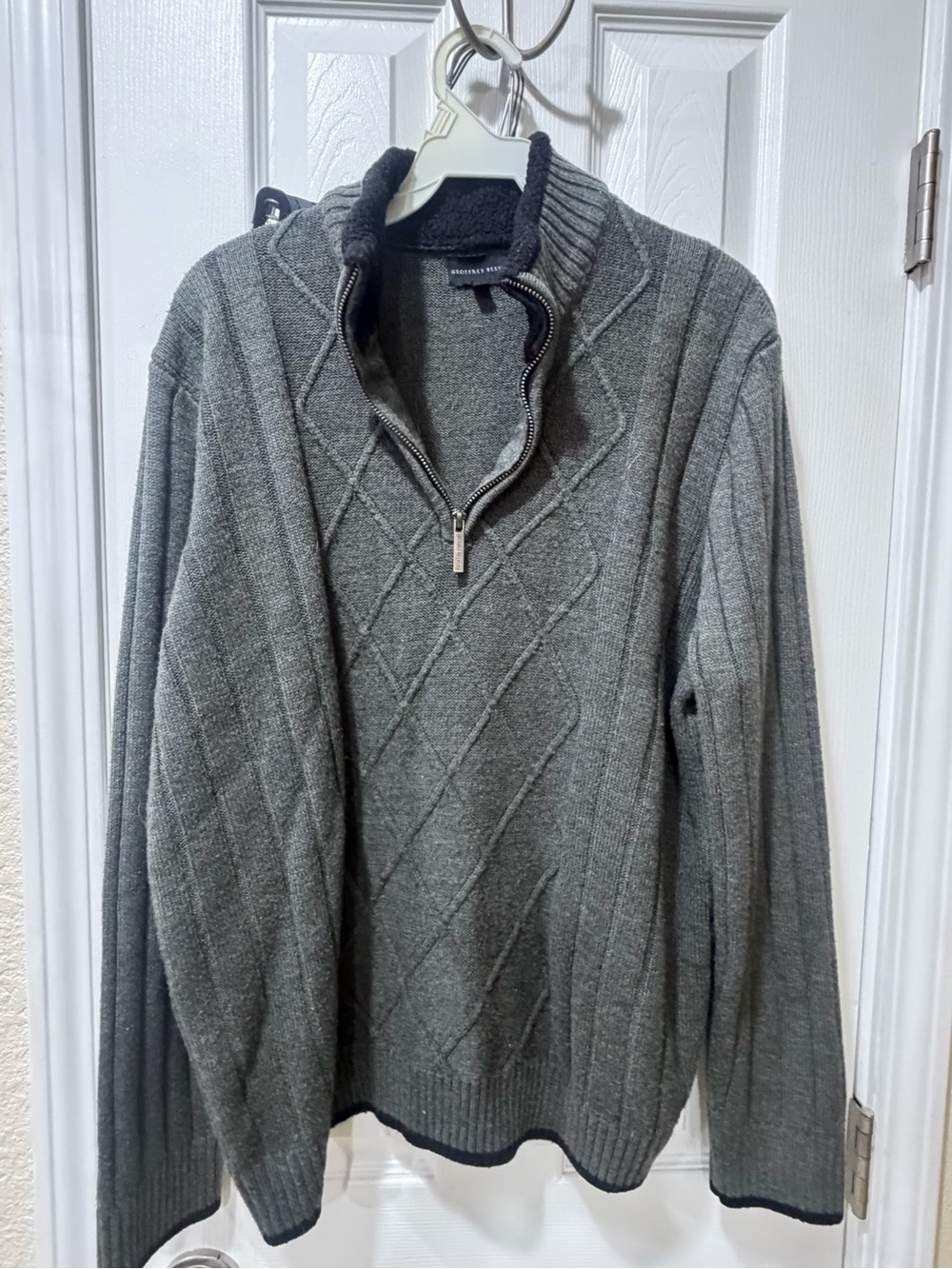 Geoffrey Beene Men's 1/4 Zip Mock Neck Acrylic Argyle Gray Sweater XL G4G6156